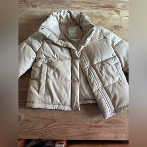 Abercrombie Vegan Leather Puffer Jacket in cream